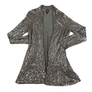 Eileen Fisher Open Cardigan Small Long Sequin Silk Blend Gray Holiday Party Chic